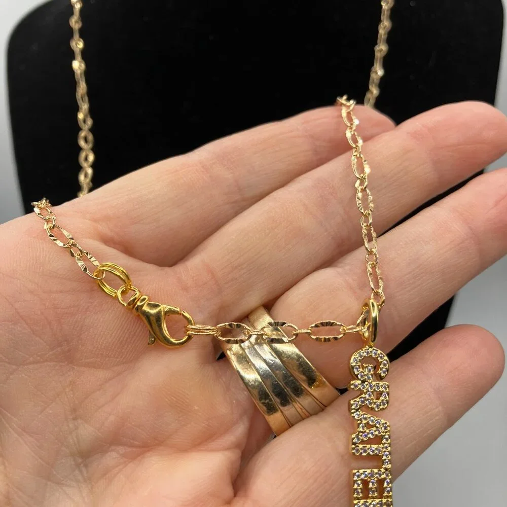 18k Real Gold Plated Figaro Chain over Brass + GRATEFUL Pendant 18 inches - Picture 6 of 10